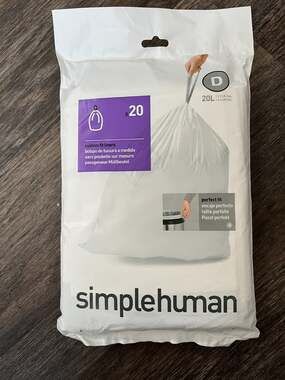 Simplehuman D Custom Drawstring Trash Bags 20L / 5.2 Gallon White, 20 Ct Total